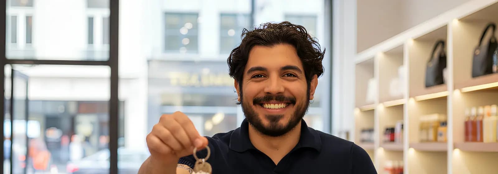 Un commerçant dans sa boutique rangée